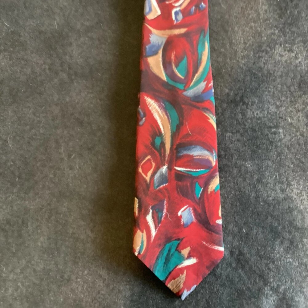 Botany 500 Men's Necktie Red Multicolor Abstract Made In USA